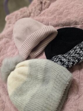 Kids Soft Knit Beanie Hat - Pink, Black, Cream